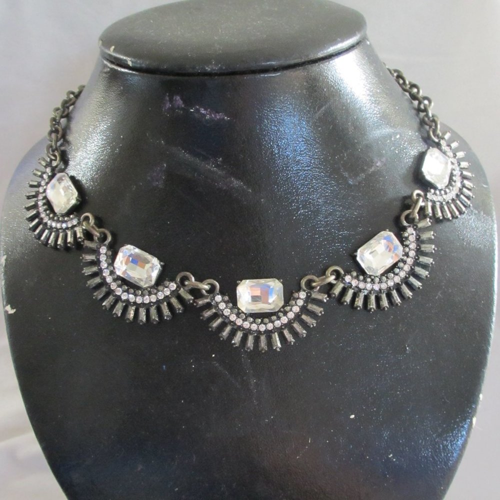 Antique Metal Cast Necklacew/Brilliant Rhinestones